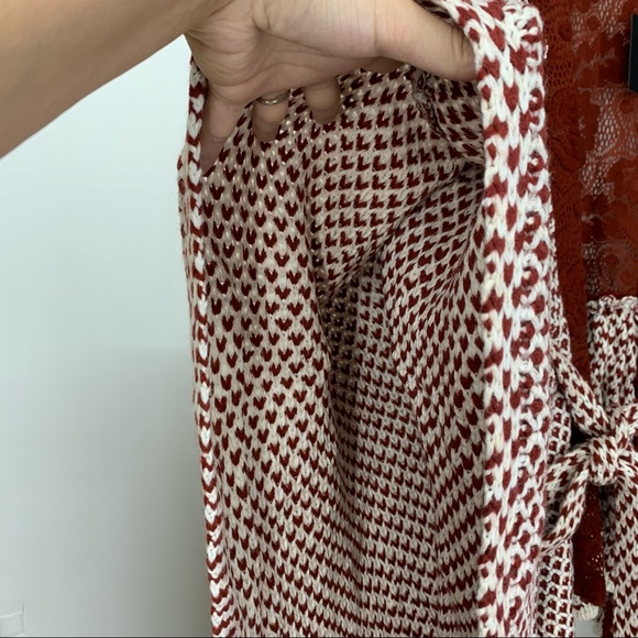 Rare Boho Ryu Rust Red & White Knit Tied Cardigan Sweater New Nwt Size Large - Picture 6 of 16